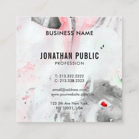 抽象芸術モダンブラック赤白テンプレート スクエア名刺 (裏面)