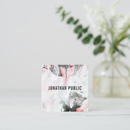 抽象芸術モダンブラック赤白テンプレート スクエア名刺 (スタンド正面)