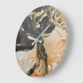 抽象芸術モダンブラック金ゴールドアプリコット(数字なし) ラージ壁時計 (傾斜)