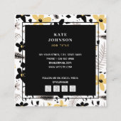 抽象芸術モダンブラック黄色グレーフローラQRコード スクエア名刺 (裏面)