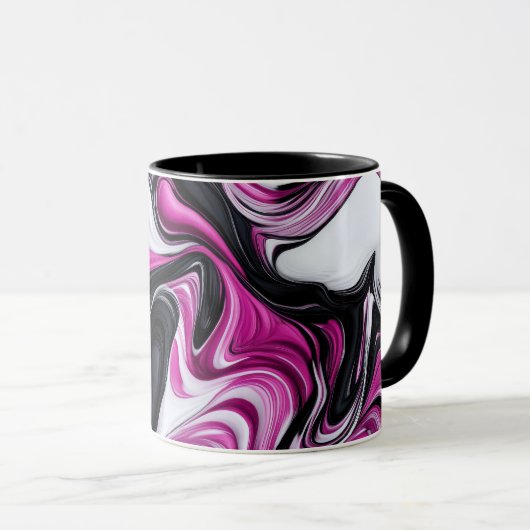 抽象芸術モダンブラック、ホワイト、マゼンタアートマグ マグカップ (正面右)