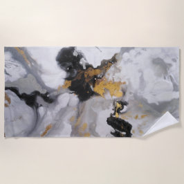抽象芸術モダンブラック、金ゴールド、グレー ビーチタオル