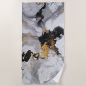 抽象芸術モダンブラック、金ゴールド、グレー ビーチタオル (正面)