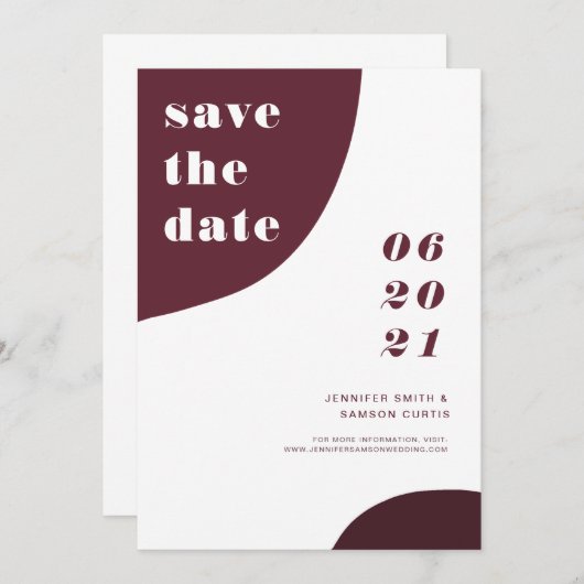抽象芸術モダンブルゴーニュの結婚式の日付を保存 セーブザデート (正面/裏面)