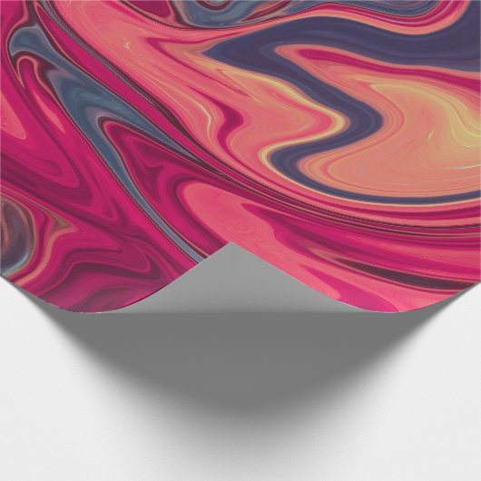 抽象芸術モダンブルーと赤の液体の大理石アートワーク ラッピングペーパー (角)