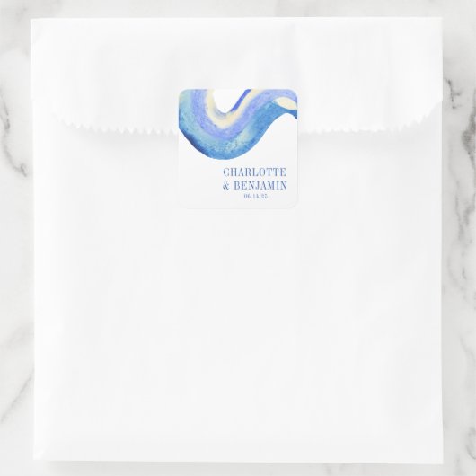 抽象芸術モダンブルーウォーター色カスタムウェディング スクエアシール (バッグ)