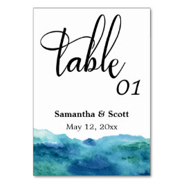 抽象芸術モダンブルーグリーンアクアウォーターカラー テーブルナンバー