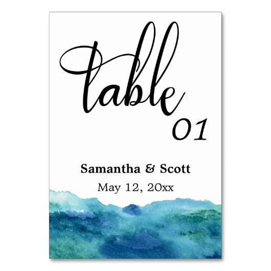 抽象芸術モダンブルーグリーンアクアウォーターカラー テーブルナンバー (正面)