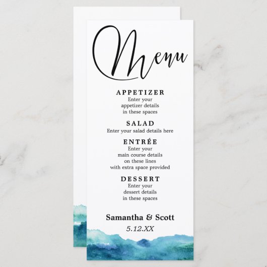 抽象芸術モダンブルーグリーンアクアウォーターカラー メニュー (正面/裏面)