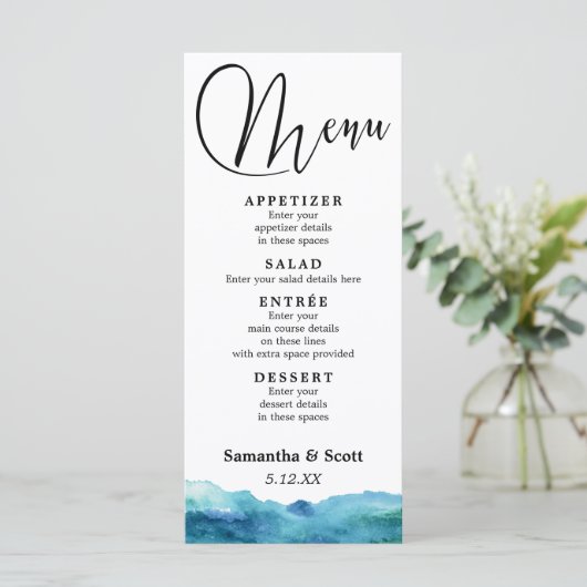 抽象芸術モダンブルーグリーンアクアウォーターカラー メニュー (スタンド正面)