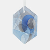 抽象芸術モダンブルーグレーフラクタルアートグラフィック ガラスオーナメント (正面左)