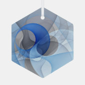 抽象芸術モダンブルーグレーフラクタルアートグラフィック ガラスオーナメント (裏面)