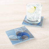 抽象芸術モダンブルーグレーフラクタルアートグラフィック ガラスコースター (アングル)