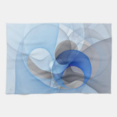 抽象芸術モダンブルーグレーフラクタルアートグラフィック キッチンタオル (横)