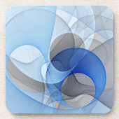 抽象芸術モダンブルーグレーフラクタルアートグラフィック コースター (正面)