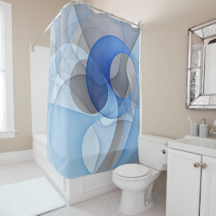 抽象芸術モダンブルーグレーフラクタルアートグラフィック シャワーカーテン