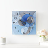 抽象芸術モダンブルーグレーフラクタルアートグラフィック スクエア壁時計 (ホーム)