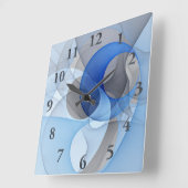 抽象芸術モダンブルーグレーフラクタルアートグラフィック スクエア壁時計 (傾斜)