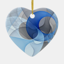 抽象芸術モダンブルーグレーフラクタルアートグラフィック セラミックオーナメント