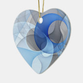 抽象芸術モダンブルーグレーフラクタルアートグラフィック セラミックオーナメント (左)