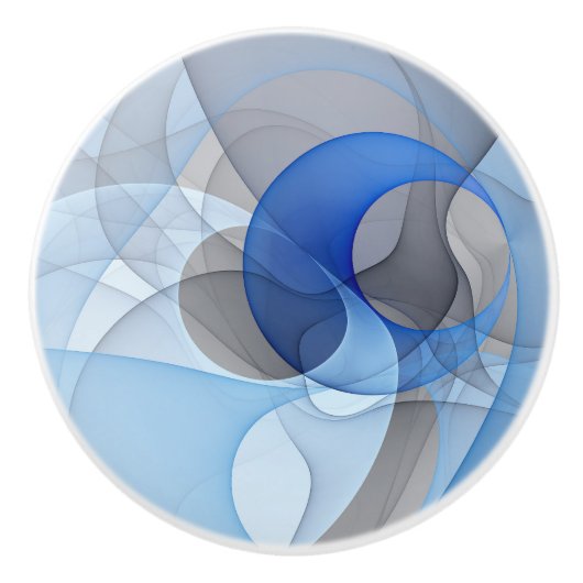 抽象芸術モダンブルーグレーフラクタルアートグラフィック セラミックノブ (正面)