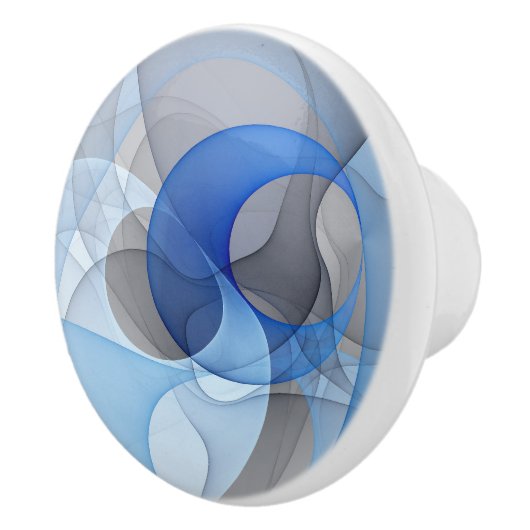 抽象芸術モダンブルーグレーフラクタルアートグラフィック セラミックノブ (右)