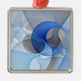 抽象芸術モダンブルーグレーフラクタルアートグラフィック メタルオーナメント