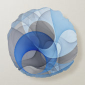 抽象芸術モダンブルーグレーフラクタルアートグラフィック ラウンドクッション (裏面)