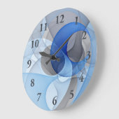 抽象芸術モダンブルーグレーフラクタルアートグラフィック ラージ壁時計 (傾斜)