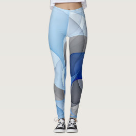 抽象芸術モダンブルーグレーフラクタルアートグラフィック レギンス