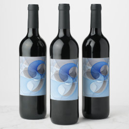 抽象芸術モダンブルーグレーフラクタルアートグラフィック ワインラベル