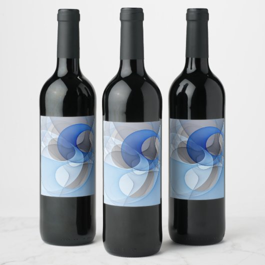 抽象芸術モダンブルーグレーフラクタルアートグラフィック ワインラベル (ボトル)
