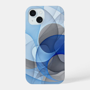 抽象芸術モダンブルーグレーフラクタルアートグラフィック iPhone 15ケース