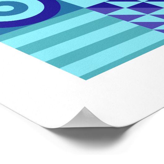 抽象芸術モダンブルースは幾何学模様を緑に染める ポスター (角)