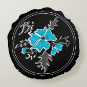 抽象芸術モダンブルーフラワー葉グレイクプリン ラウンドクッション (裏面)