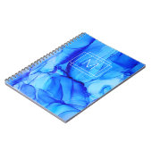 抽象芸術モダンブルーホワイトパープルモノグラム ノートブック (左側)