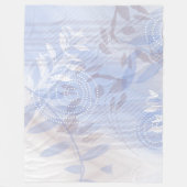 抽象芸術モダンブルーボタニカルリーフ フリースブランケット (正面)