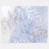 抽象芸術モダンブルーボタニカルリーフ フリースブランケット (正面(横))