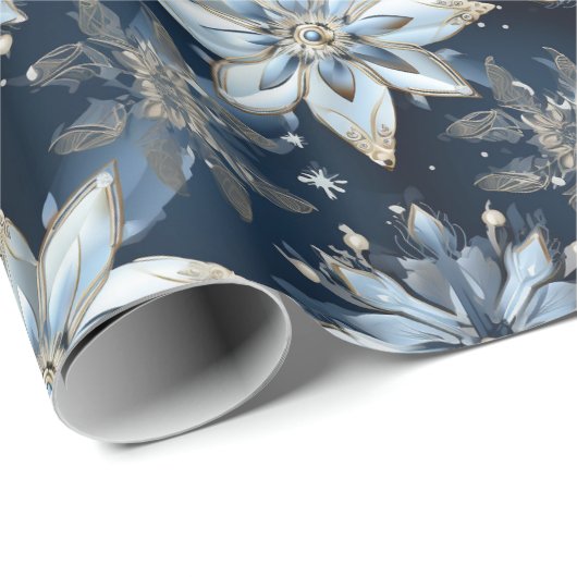 抽象芸術モダンブルー宝石ポインセティアス ラッピングペーパー (ロールコーナー)