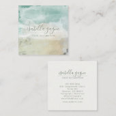 抽象芸術モダンブルー緑色水彩画 スクエア名刺 (正面/裏面)