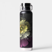 抽象芸術モダンプルカーキグレーフラクタルフラワー ウォーターボトル (背面)