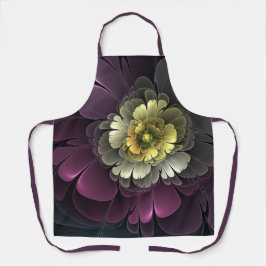 抽象芸術モダンプルカーキグレーフラクタルフラワー エプロン