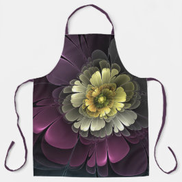 抽象芸術モダンプルカーキグレーフラクタルフラワー エプロン