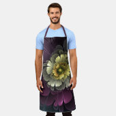 抽象芸術モダンプルカーキグレーフラクタルフラワー エプロン (着用した状態)