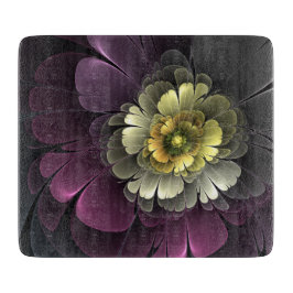 抽象芸術モダンプルカーキグレーフラクタルフラワー カッティングボード