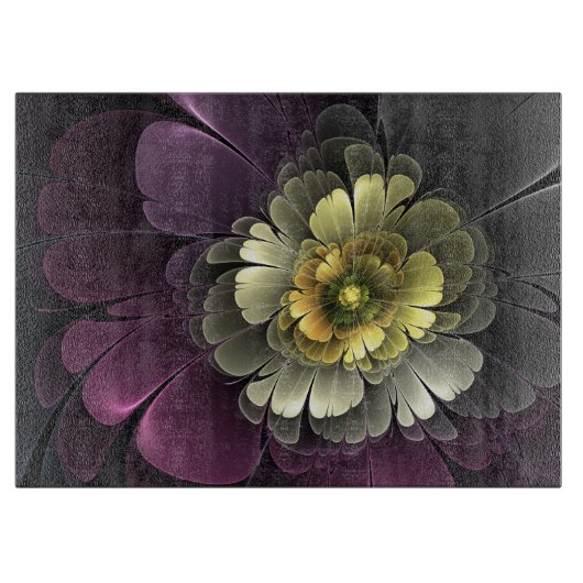 抽象芸術モダンプルカーキグレーフラクタルフラワー カッティングボード (正面)