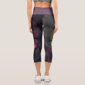 抽象芸術モダンプルカーキグレーフラクタルフラワー カプリレギンス (裏面)