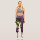 抽象芸術モダンプルカーキグレーフラクタルフラワー カプリレギンス (正面)