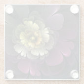 抽象芸術モダンプルカーキグレーフラクタルフラワー ガラスコースター (裏面)