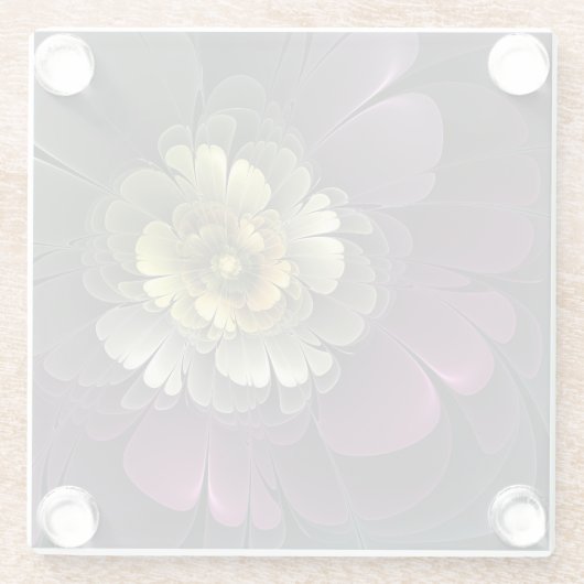 抽象芸術モダンプルカーキグレーフラクタルフラワー ガラスコースター (裏面)